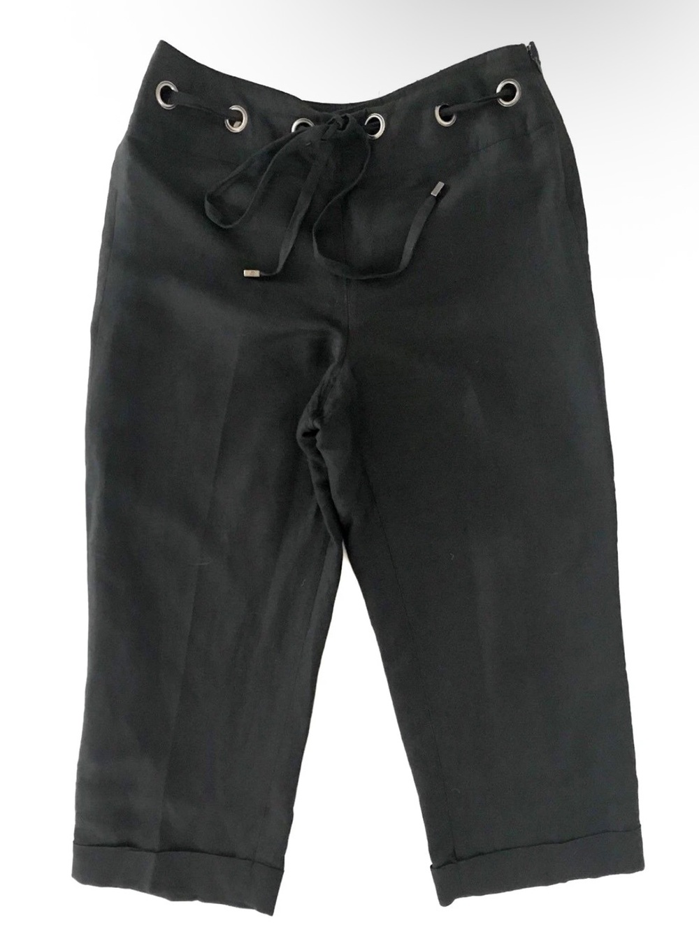 Larry Levine | Women's Ankle Cropped Pants Size 8 Linen Drawstring Black